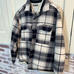 H&M Black and White Plaid Shirt Jacket